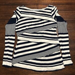 Navy and White Striped Women Top
